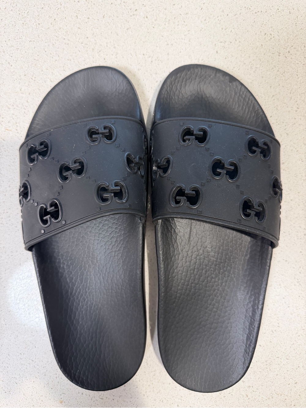 Gucci Black Embossed Logo Slide